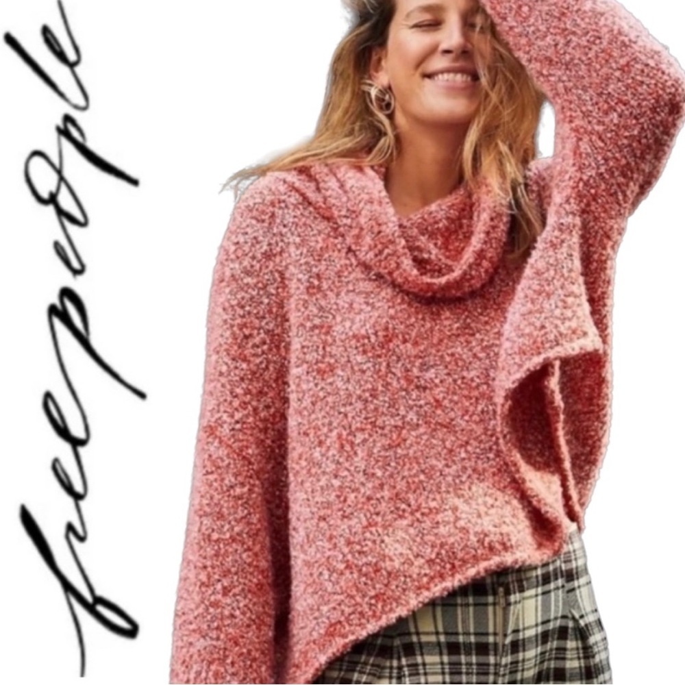 🥳 HOST PICK 🎉 FREE PEOPLE BFF Pink/Scarlet Turtleneck Sweater ♥️💕 NWT